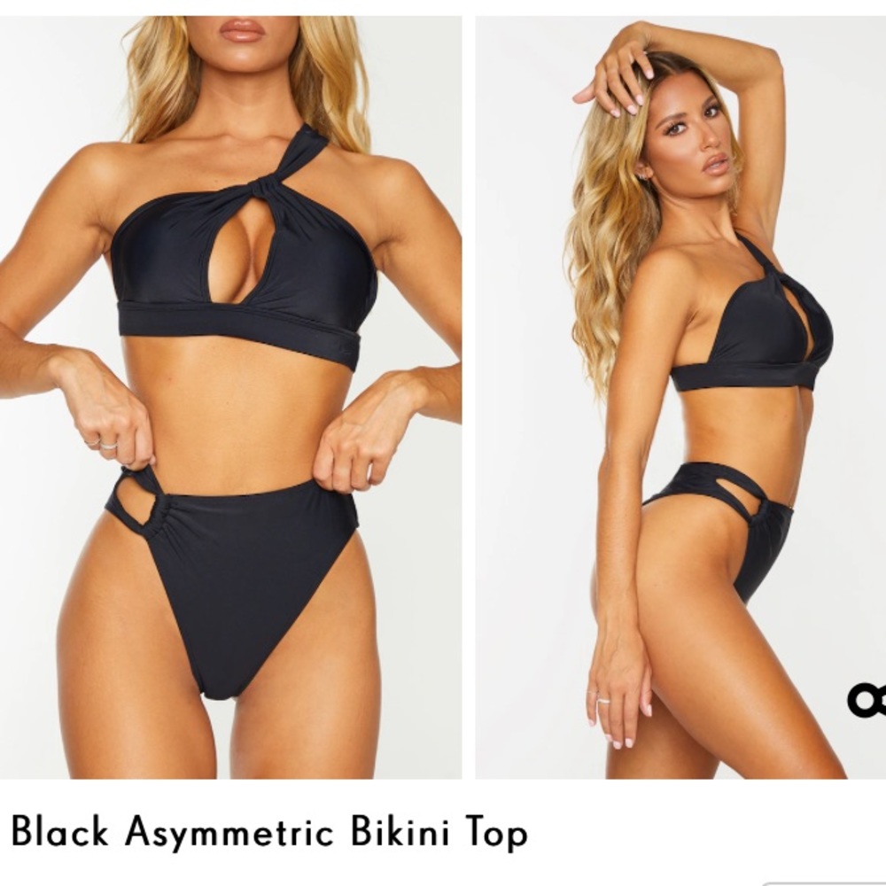 Pretty Little Thing black asymmetric bikini